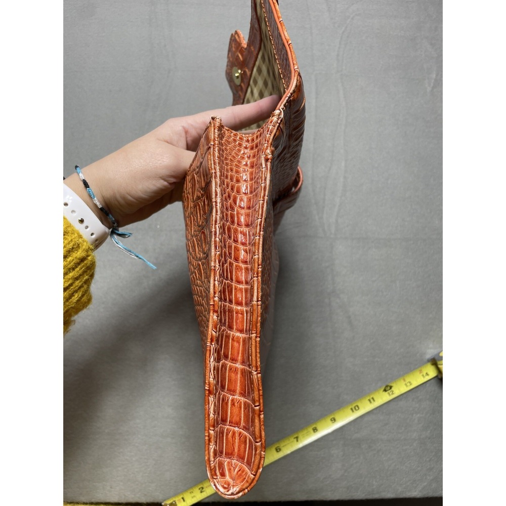 Vtg Crocodile Print Envelope Clutch Burnt Orange Large Purse Y2K Faux‎ Leather - Picture 12 of 16